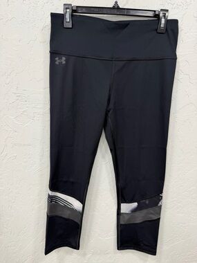 Under Armour HeatGear Black Cropped Leggings Printed Panels Large